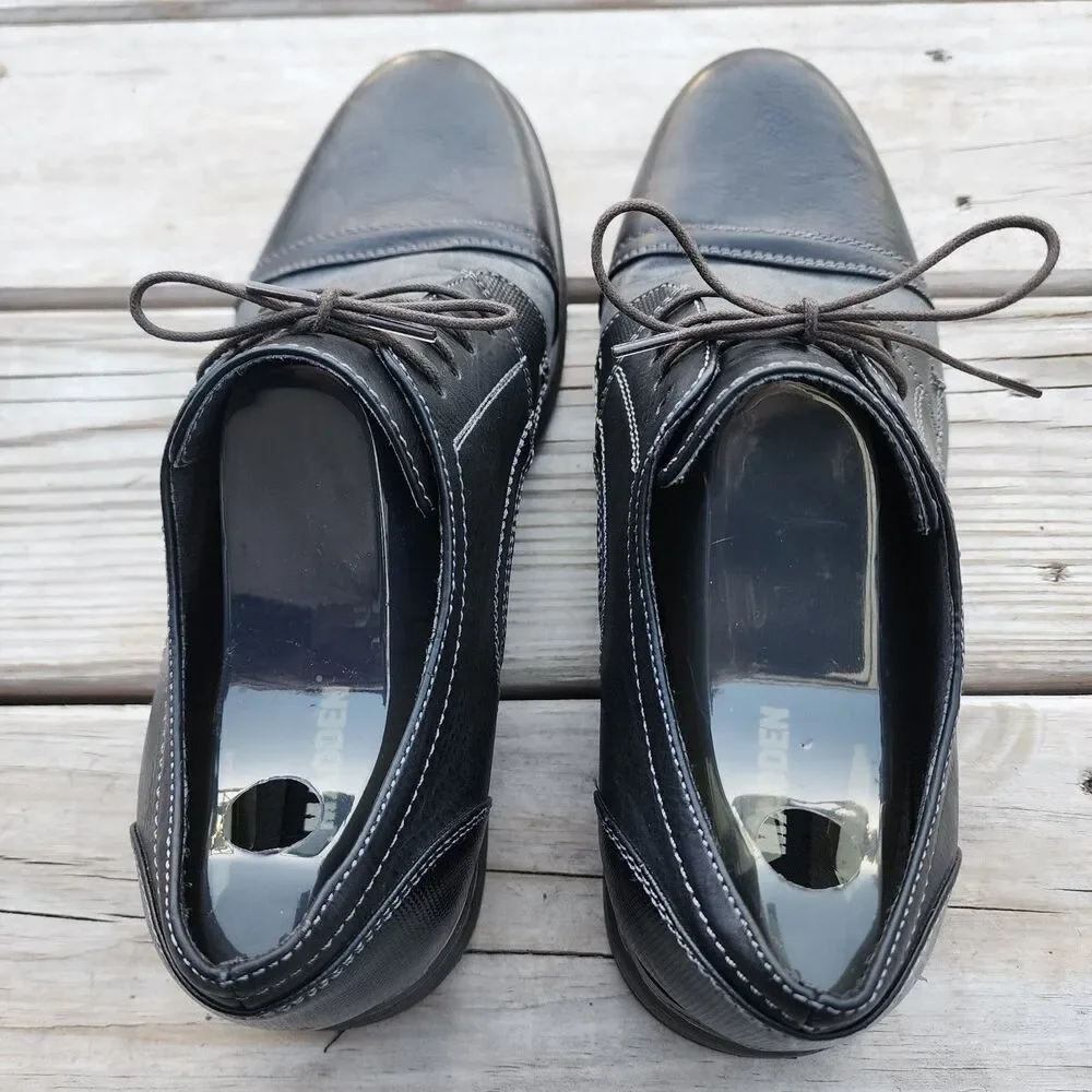 Steve Madden P Camrin Black Grey Mens Size 10M Black Leather/Canvas Cap Toe Shoe